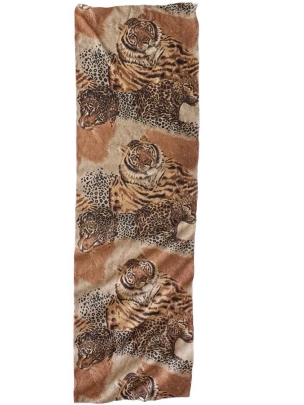 Vintage Sheer Tiger Scarf Polyester (?) With 3 Tigers, Rolled Edges, 55”x16.5”